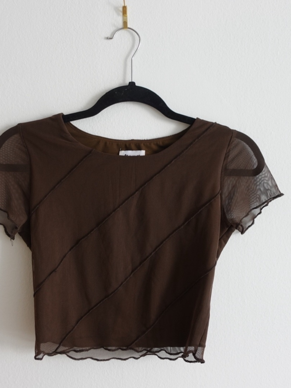 Princess Polly Brown Sheer Short Sleeve Crop Top